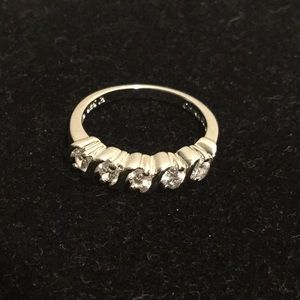 925 Solid Sterling silver CZ wedding band Sz 7.25